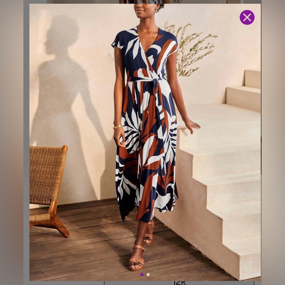 Boden Navy Tropical Flora Eleanor Midi Wrap Dress